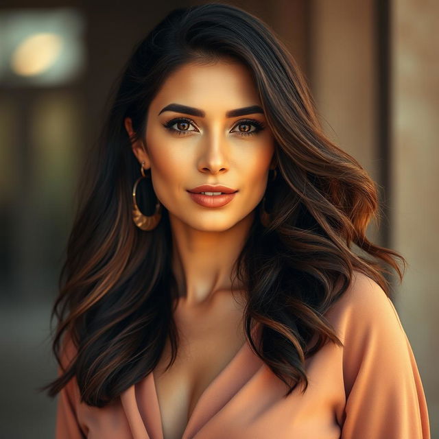 A full-body portrait of a beautiful Latina woman aged between 35 and 40 years