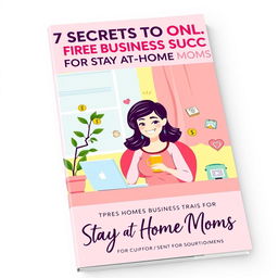 A colorful and motivational ebook cover for '7 Secrets to Online Business Success for Stay-at-Home Moms'