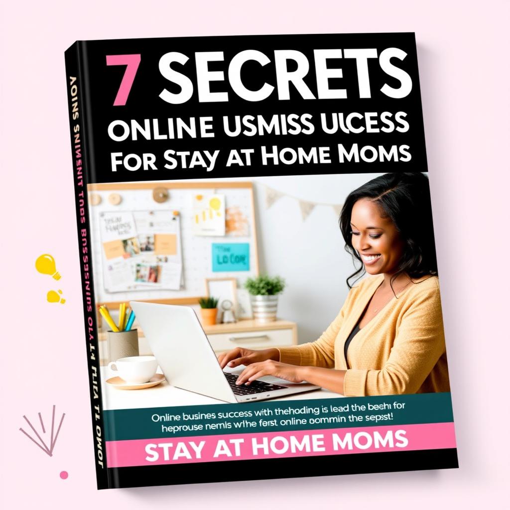 A vibrant book cover for '7 Secrets to Online Business Success for Stay at Home Moms'