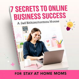 A vibrant book cover for '7 Secrets to Online Business Success for Stay at Home Moms'