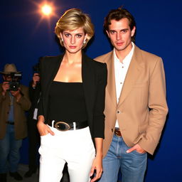 A glamorous scene featuring Princess Diana, looking elegant and confident