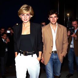 A glamorous scene featuring Princess Diana, looking elegant and confident