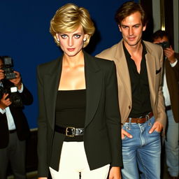 A glamorous scene featuring Princess Diana, looking elegant and confident