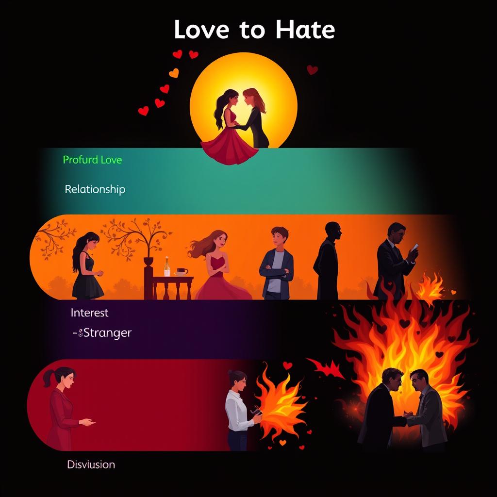 A visually striking representation of the emotional stages from love to hate
