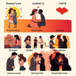 A visually striking representation of the emotional stages from love to hate