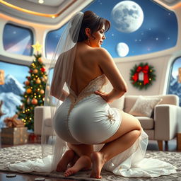 A full-body image of a beautiful 55-year-old MILF with Venezuelan features, showcasing a curvy physique