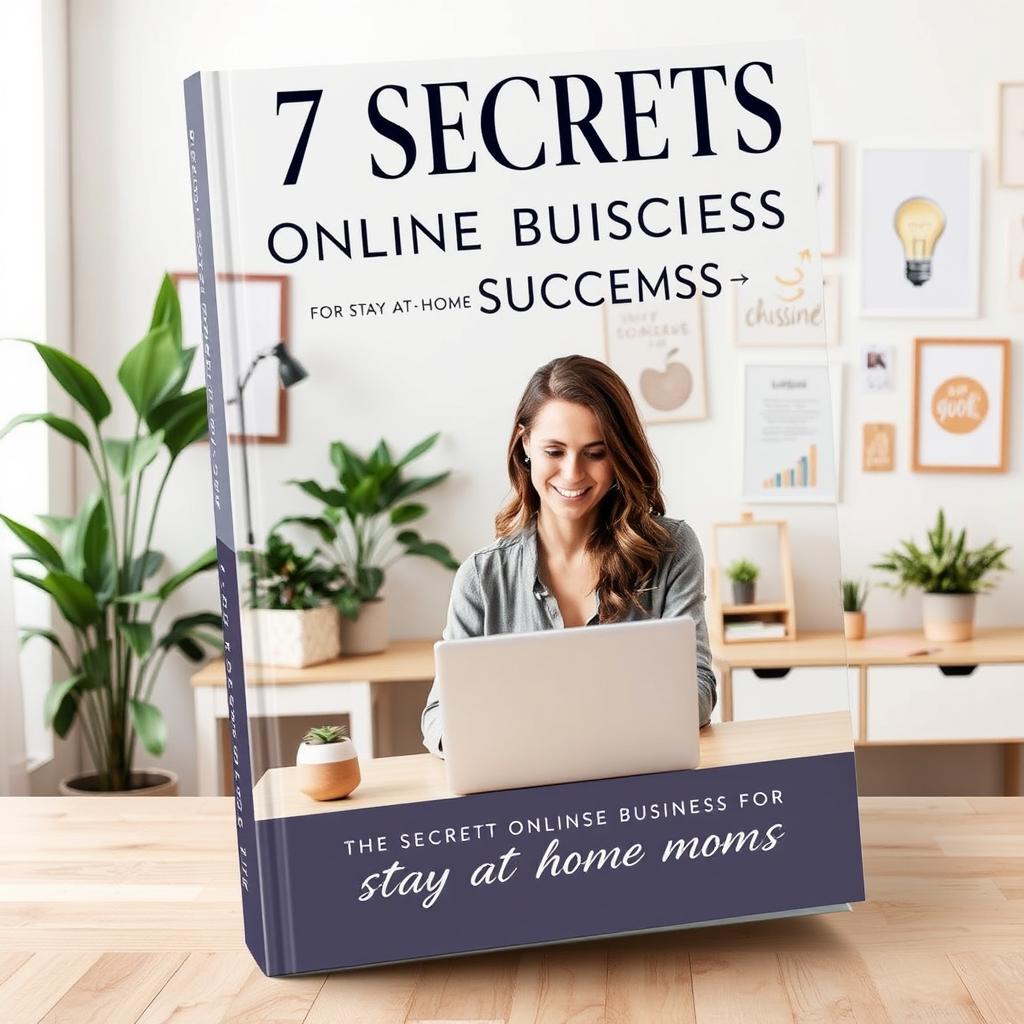 A captivating book cover for '7 Secrets to Online Business Success for Stay at Home Moms'