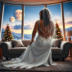 A full-body image of a beautiful 55-year-old MILF with Venezuelan features, showcasing a curvy physique