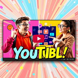 A vibrant and eye-catching YouTube thumbnail featuring a dynamic split-screen design, showcasing two engaging characters interacting in an exciting environment