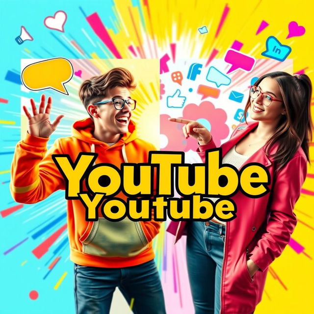 A vibrant and eye-catching YouTube thumbnail featuring a dynamic split-screen design, showcasing two engaging characters interacting in an exciting environment