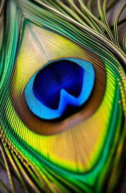 A stunning close-up image of a peacock feather, showcasing its vibrant and intricate eye pattern