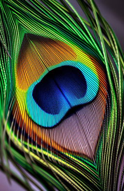A stunning close-up image of a peacock feather, showcasing its vibrant and intricate eye pattern