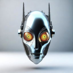 A high-resolution 3D render of a robot alien head