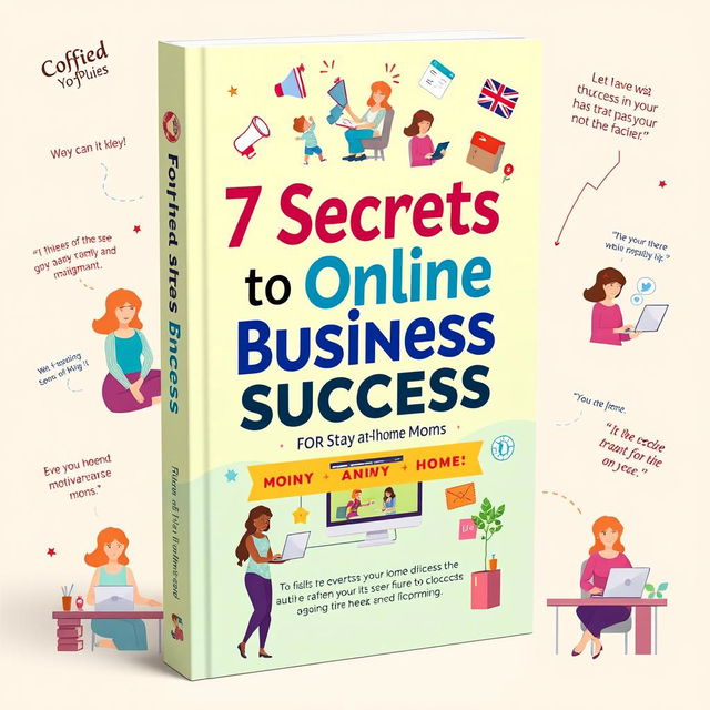 A captivating book cover for '7 Secrets to Online Business Success for Stay at Home Moms'