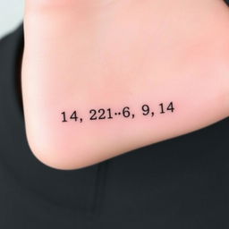 A minimalist tattoo design featuring the numbers 14