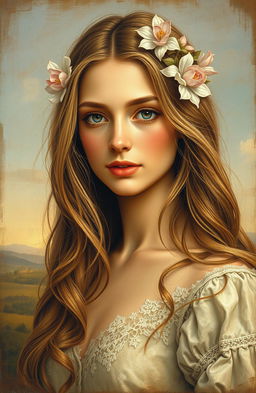 An exquisite old painting featuring a very beautiful woman