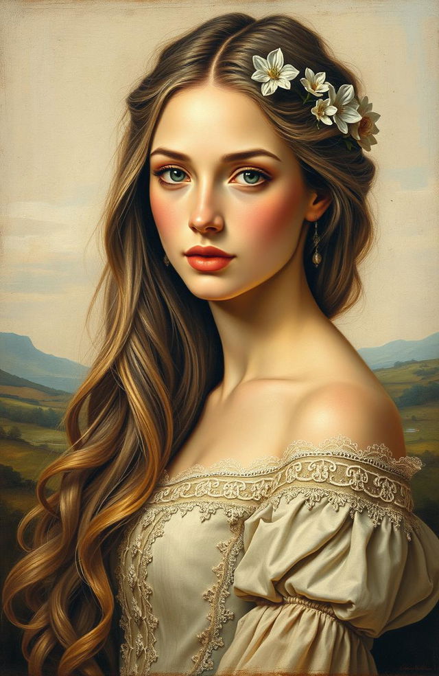 An exquisite old painting featuring a very beautiful woman