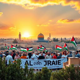 A vibrant and powerful depiction of Al-Quds (Jerusalem), symbolizing freedom and hope