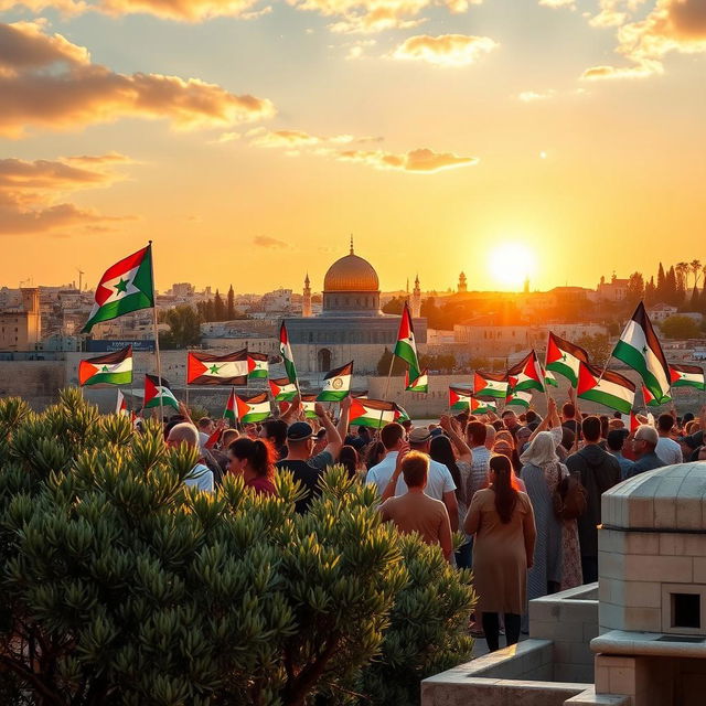 A vibrant and powerful depiction of Al-Quds (Jerusalem), symbolizing freedom and hope