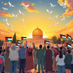 A vibrant and powerful illustration symbolizing the concept of 'Freedom for Al-Quds