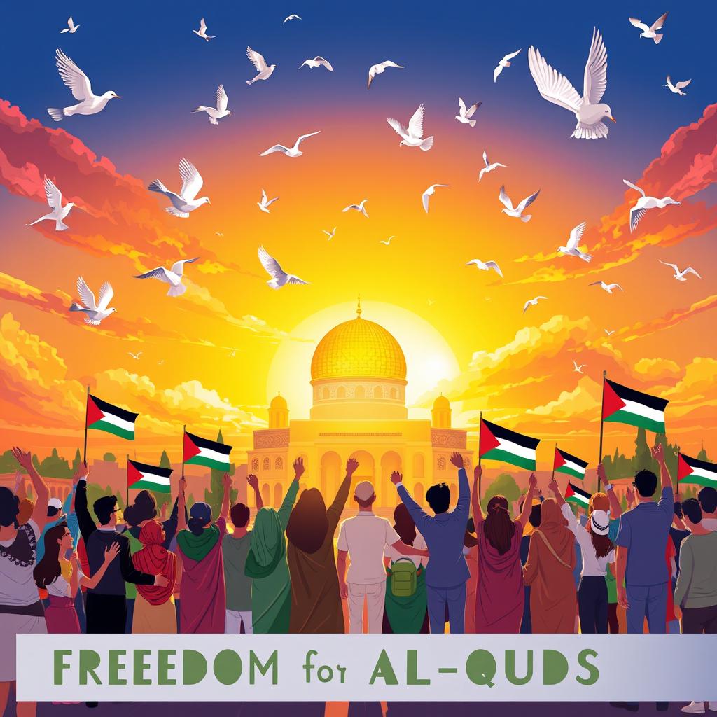 A vibrant and powerful illustration symbolizing the concept of 'Freedom for Al-Quds