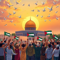 A vibrant and powerful illustration symbolizing the concept of 'Freedom for Al-Quds