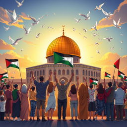 A vibrant and powerful illustration symbolizing the concept of 'Freedom for Al-Quds