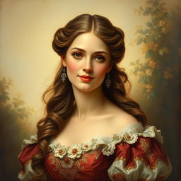 An elegant old painting of a very beautiful woman, capturing her charm and grace