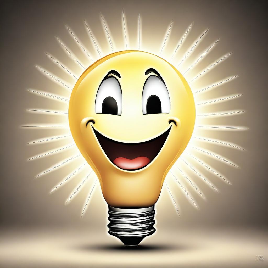 A captivating digital art piece of a light bulb with a radiant smile