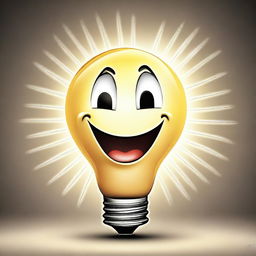 A captivating digital art piece of a light bulb with a radiant smile