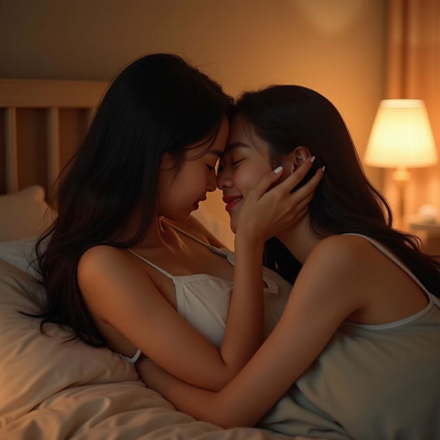 A realistic and tasteful depiction of an intimate moment between two consenting adults, focusing on the emotions and connection between them rather than explicit content