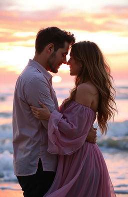 A passionate love scene between a couple, embracing in a romantic setting