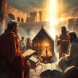 A vivid depiction of the historical and cultural significance of Bani Israel, featuring elements like ancient Hebrew manuscripts, traditional clothing of the era, and a backdrop of historical architecture reflecting ancient Israelite society