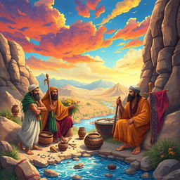 A stunningly vivid illustration depicting the essence of the ancient Israelites, showcasing their rich cultural heritage, traditional attire, and historical significance