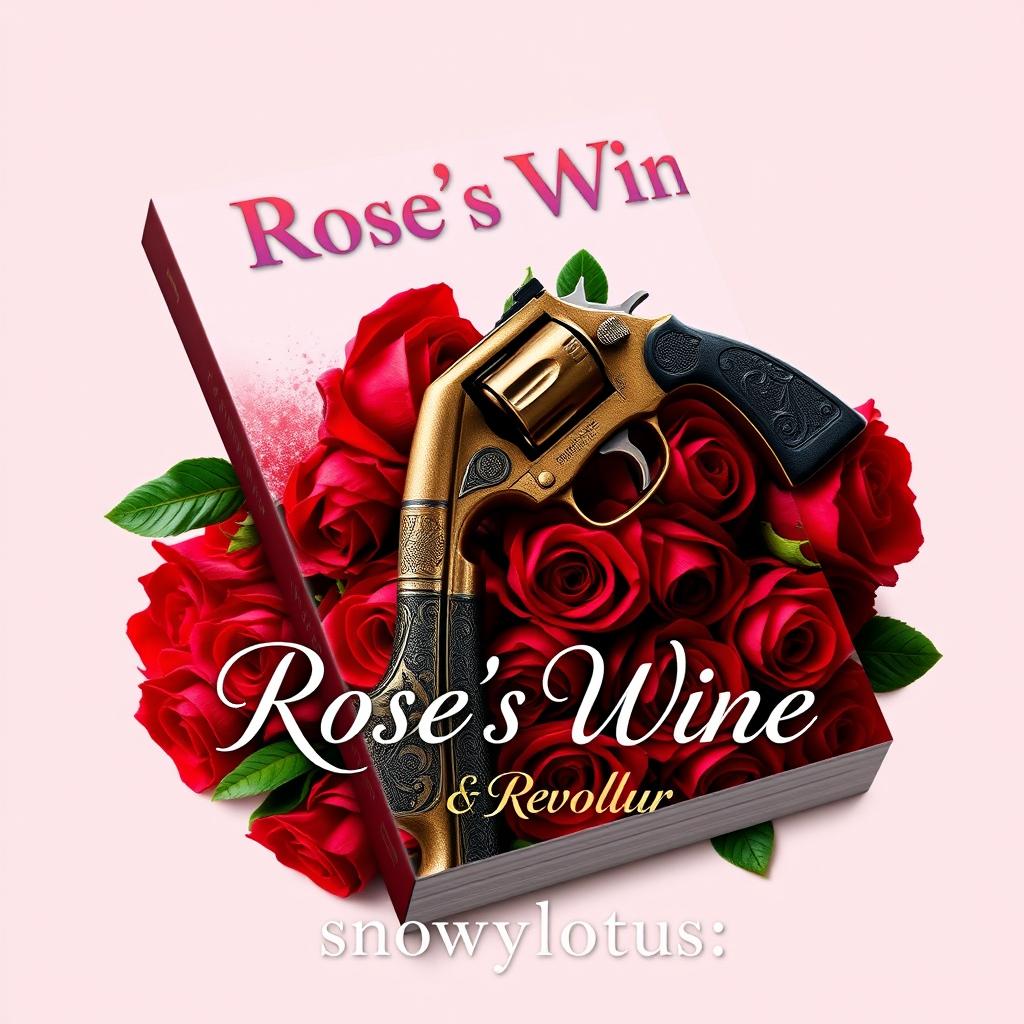 A book cover design for a novel titled "Rose's Wine: Rose & Revolver" by the author snowylotus_