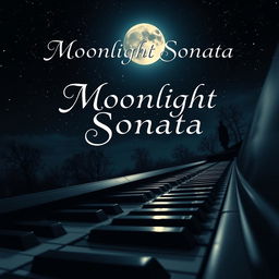 A captivating book cover design for 'Moonlight Sonata' by Wolfgang Nacht, featuring a dramatic full moon shining brightly in a starry night sky