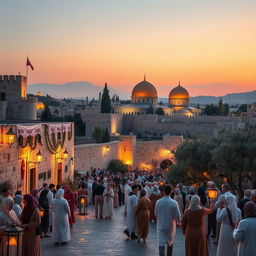 A vivid depiction of the city of Jerusalem during the historic Bakt al-Nasr celebration