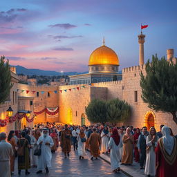 A vivid depiction of the city of Jerusalem during the historic Bakt al-Nasr celebration