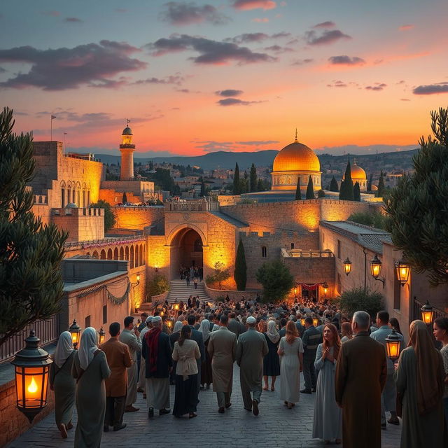 A vivid depiction of the city of Jerusalem during the historic Bakt al-Nasr celebration