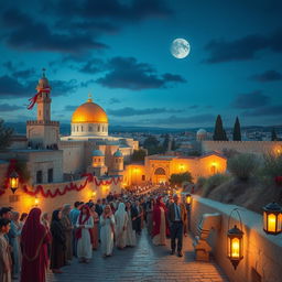 A vivid depiction of the city of Jerusalem during the historic Bakt al-Nasr celebration