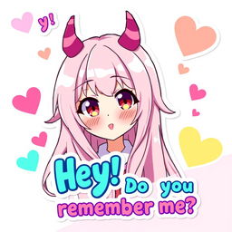 An anime girl, inspired by the character Zero Two from "Darling in the Franxx", is featured in a colorful and vibrant greeting sticker