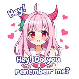 An anime girl, inspired by the character Zero Two from "Darling in the Franxx", is featured in a colorful and vibrant greeting sticker