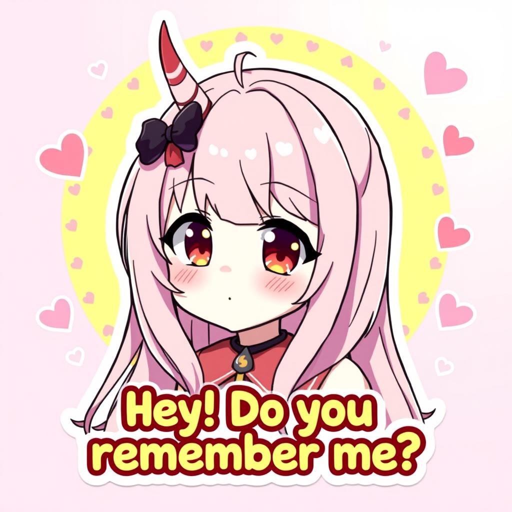 An anime girl, inspired by the character Zero Two from "Darling in the Franxx", is featured in a colorful and vibrant greeting sticker