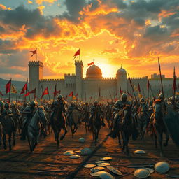 A historical scene depicting the Siege of Jerusalem, led by the forces of Bukh Tansar