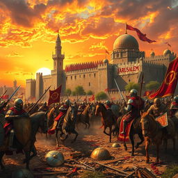 A historical scene depicting the Siege of Jerusalem, led by the forces of Bukh Tansar