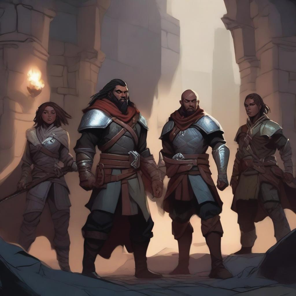 A high-quality digital art depicting a tense moment in a Dungeons and Dragons game