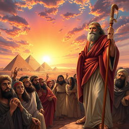 A majestic artwork depicting the story of the Israelites and Moses, showcasing a scene of departure from Egypt