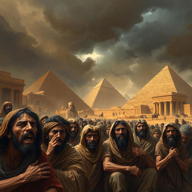 A dramatic depiction of the suffering of the Israelites during their time of oppression in Egypt