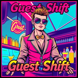 A vibrant and eye-catching poster featuring a popular bartender, illustrated in a retro-futuristic style
