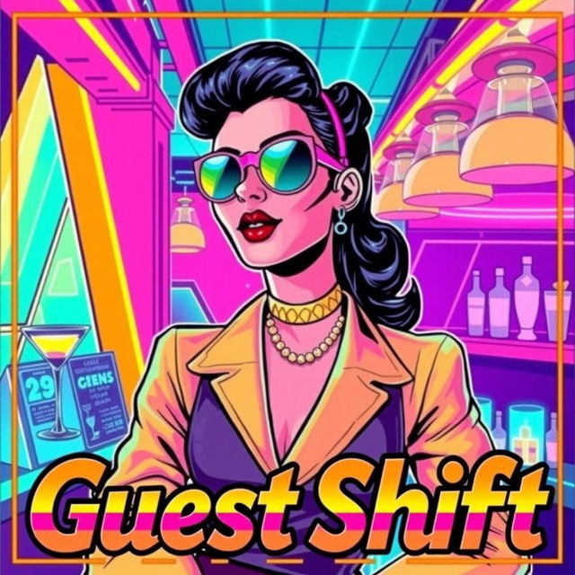 A vibrant and eye-catching poster featuring a popular bartender, illustrated in a retro-futuristic style